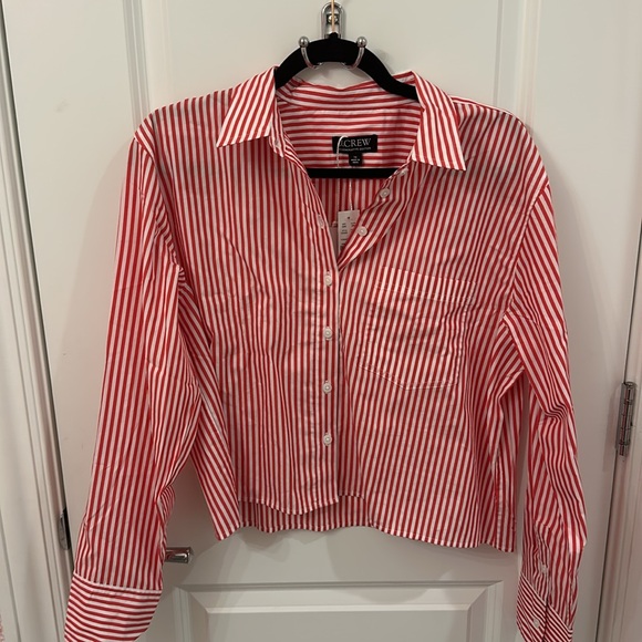 NWT J. Crew cropped long sleeve button up shirt in red Bartram stripe size 12 - Picture 5 of 7